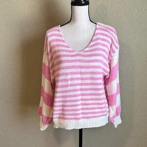 Italian Pink and White Striped Women's Sweater